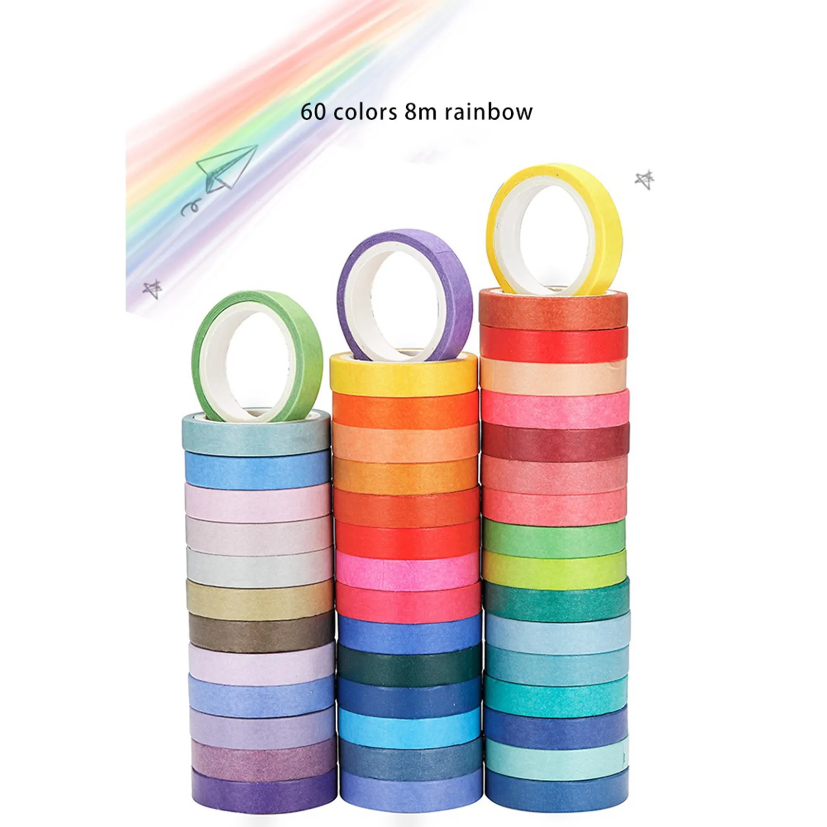 120 pezzi di base tinta unita nastro Washi nastro adesivo arcobaleno nastro adesivo decorativo adesivo diario Scrapbook cancelleria