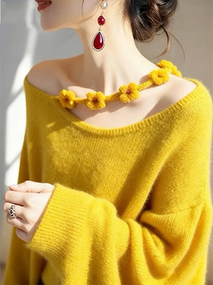 

Женский вязаный свитер Ele Long Sve с круглым вырезом, вышивкой крючком, 3D-эффектом, стройнящий, модный, универсальный, изысканный, осенний