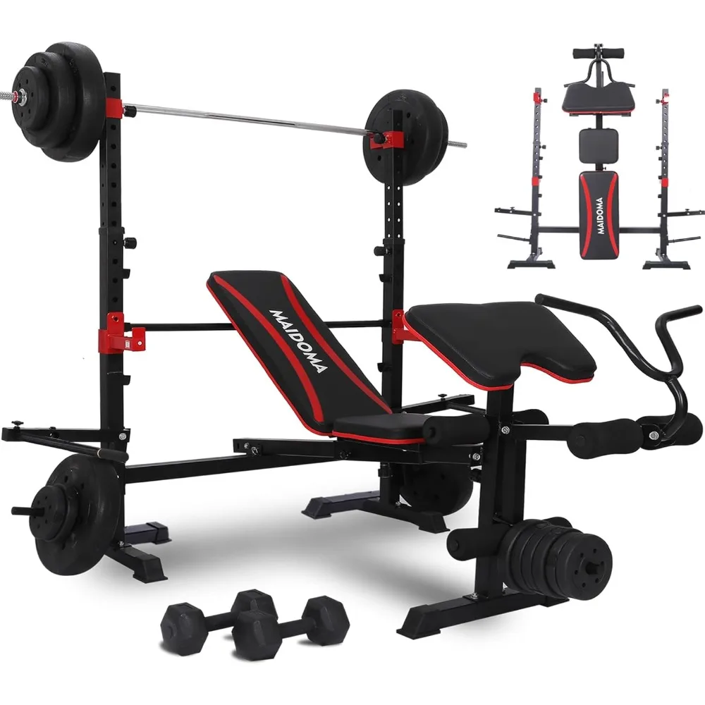 Set panca pesi predicatore Curl, Set panca e Rack Squat, panche da allenamento pieghevoli per la casa, 900LBS, Design 6 in 1