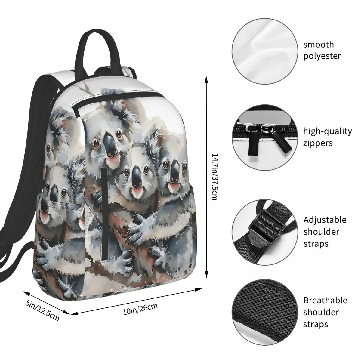 Baby Koala Bear Hug A Branch Backpack Student BookBag Kids School Bag Laptop Shoulder Bags Boys Girls
