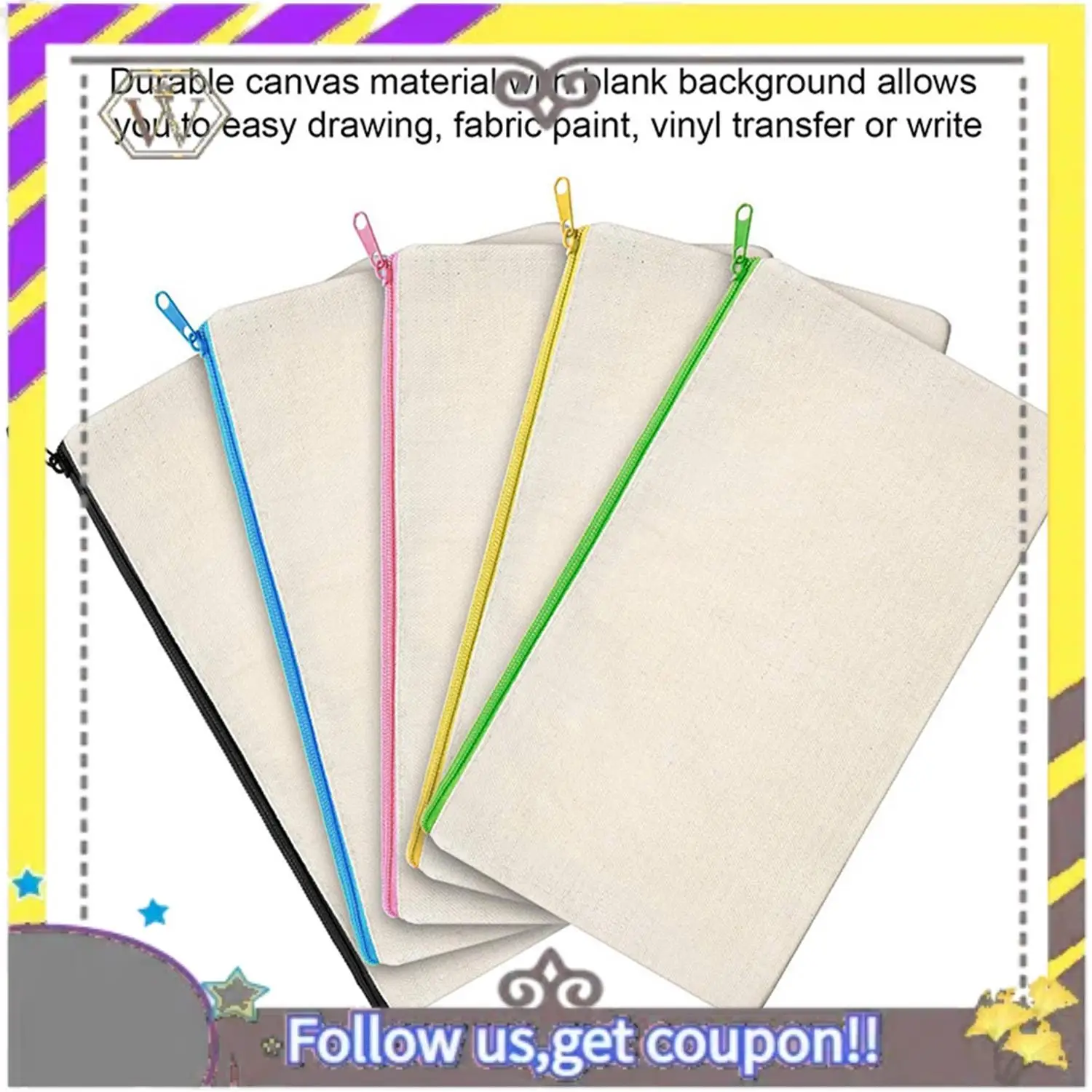 AU33-28Pcs Canvas Makeup Bag Cosmetic Bag Toiletry Pouch Pen Coin Bag With Zipper - 10Pcs Color & 18Pcs Beige