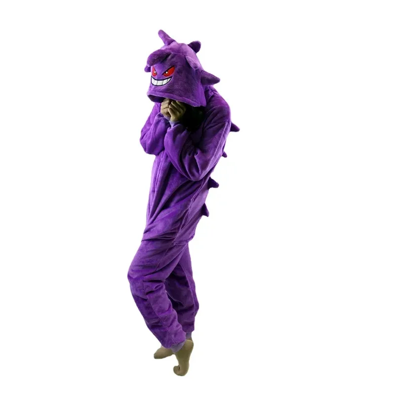 ZA01 TAKARA TOMY Gengar Costume Onesie Kigurumi Flannel Zipper Women Pajamas Anime Jumpsuit Homewear Halloween Party Set1Lm@