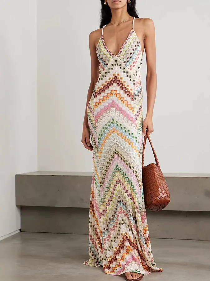 2026 New Style Dress Patchwork Long Gown Sexy Strap Dress Handmade Crochet Chic Woman 2025 Summer Dress Robe Vestido Women view 6