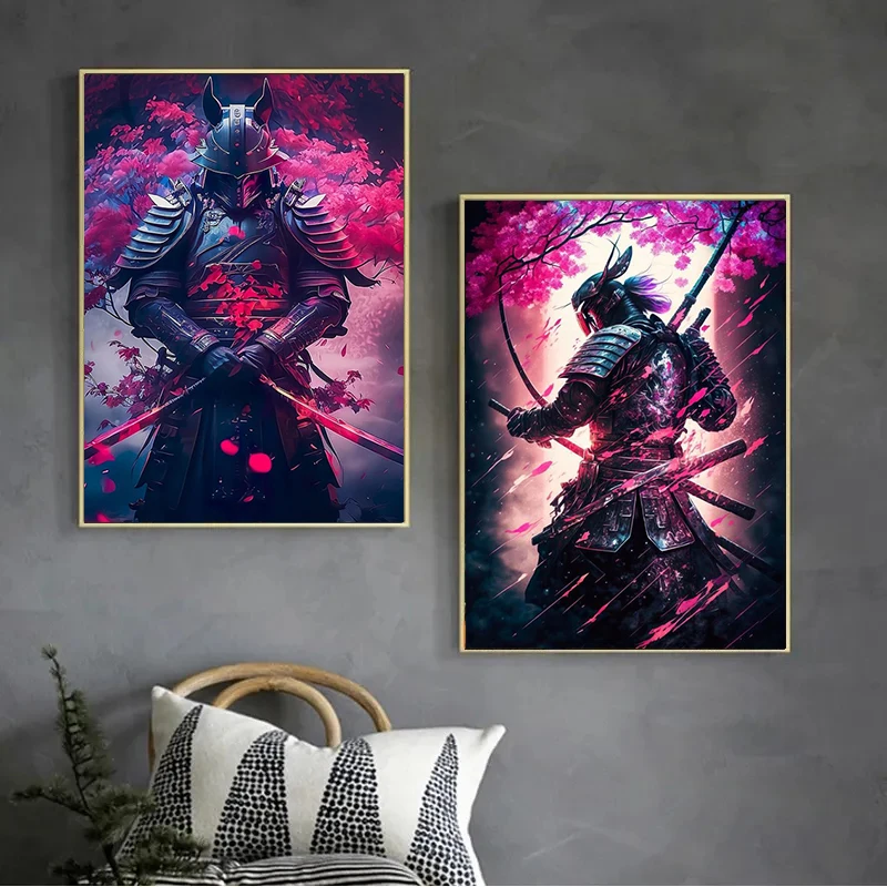 Japanese Samurai Sakura Mount Fuji Samurai Canvas Paintings Posters and Prints Wall Art Pictures for Living Room Home Decoration