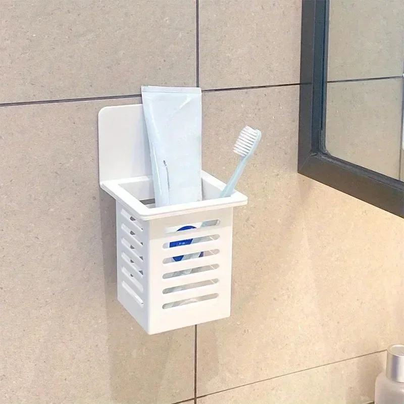 Wall Mounted Toothpaste Holder Drain Rack Self-adhesive Toothpaste Toothbrush Storage Rack Bathroom Daily Necessities Organizer