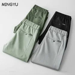 2024 Frühling Sommer Hosen Herren Stretch koreanische lässige Slim Fit elastische Taille Business klassische Hose männlich schwarz grau 28-38