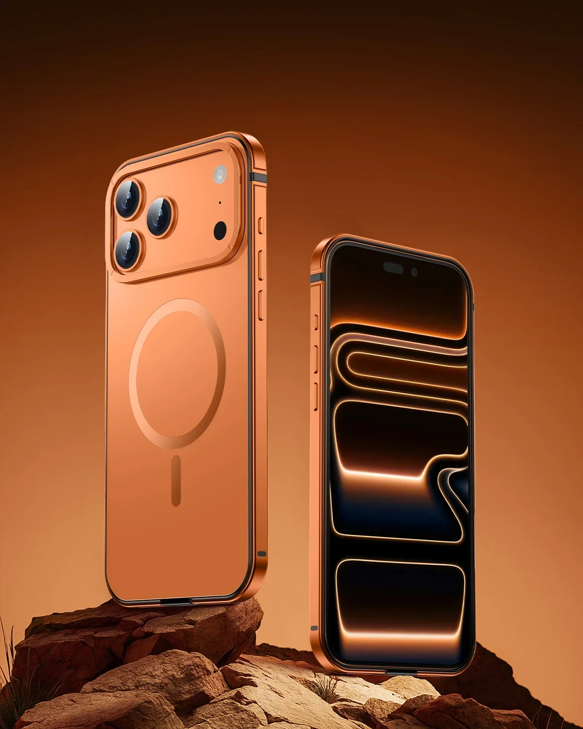 حافظة هاتف ملونة أصلية لهاتف آيفون 17 برو ماكس Magsafe حافظة شحن لاسلكية مغناطيسية حافظة حدود معدنية إبداعية