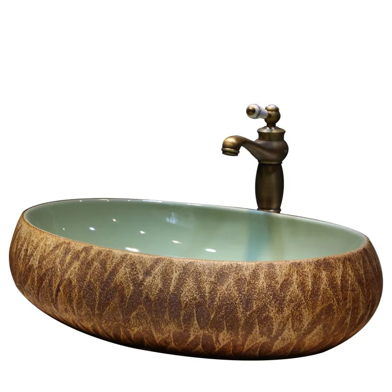 

New Chinese minimalist art stage basin, large wash basin, oval ceramic wash basin