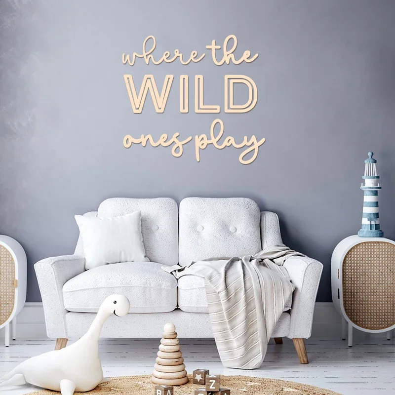 Charming 'Where The Wild Ones Play' Wooden Wall Sign Word Sign Wall Sticker Wood Sign for Bedroom Playroom Wall Door Decoration