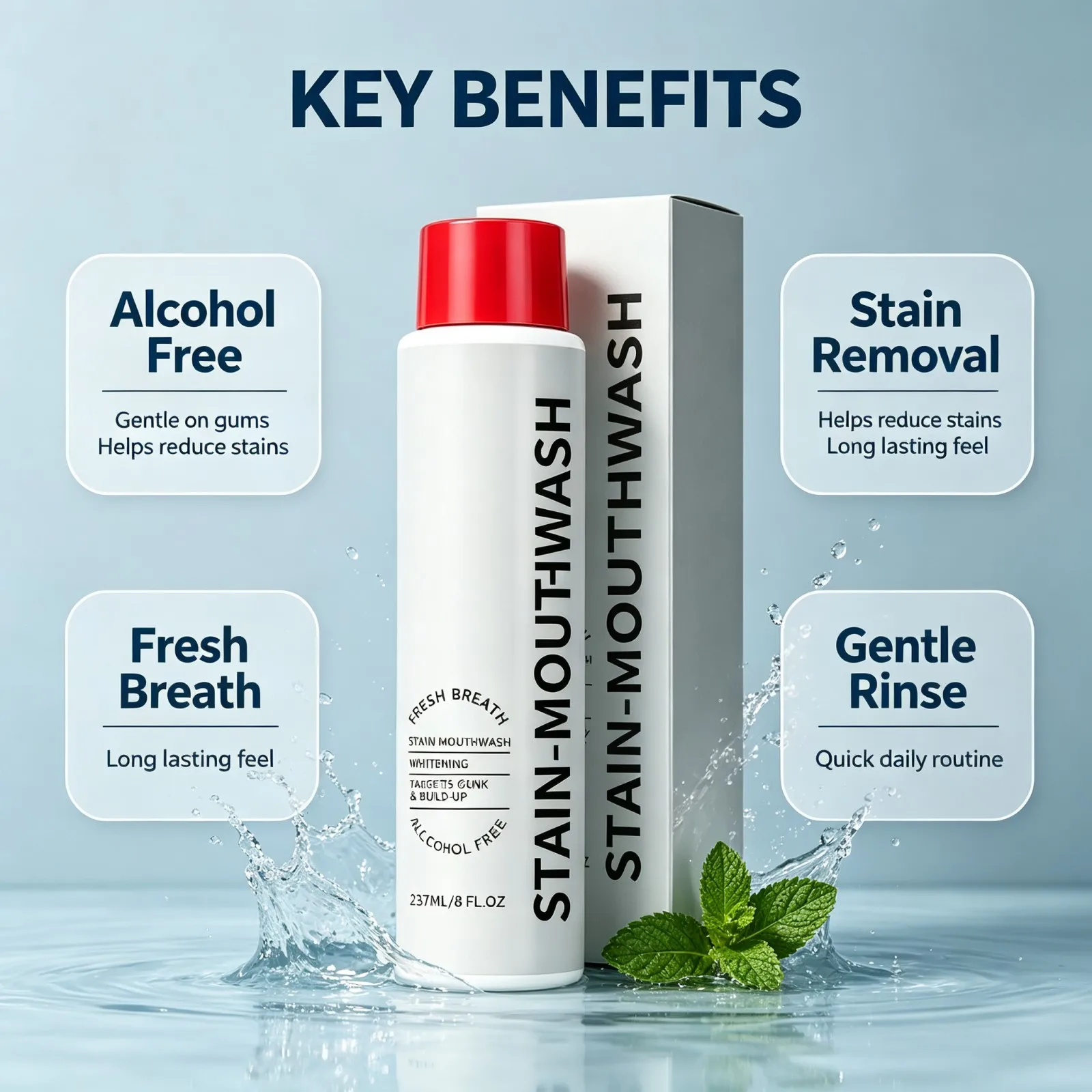 237ml Whitening Mouthwash Stain Removal Fresh Breath Gentle Moisturizing Alcohol Free Daily Oral Care Rinse for Sensitive Gums