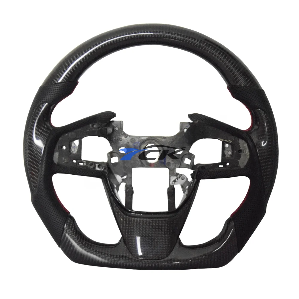 

Carbon Fiber black leather red line Steering Wheel For Honda Civic 2022 2023 2024