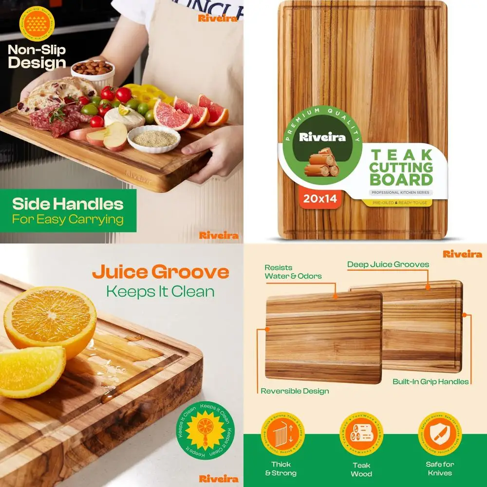 

Elegant 20 x 14 Teak Cutting Board - Large Natural Wood Chopping Block with Juice Groove for Kitchen Decor