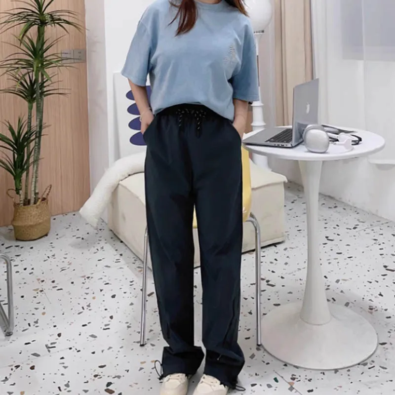 

2024 quick drying work pants women's autumn new item dopamine loose casual age reducing striped versatile narrow leg pants