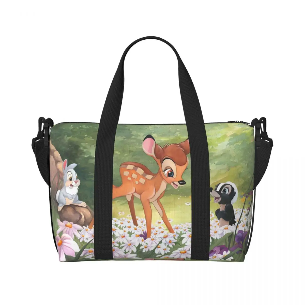 

Custom Cute Deer Bambi Beach Tote Bag for Women Extra Large Gym Carry On Kawaii Cartoon Anime Travel Shopping Bags