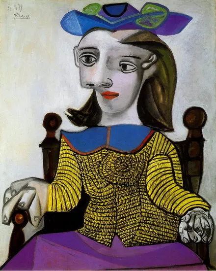 100% Handmade High Quality Oil Painting Reproduction on Linen Canvas,Le Chandail Jaune Dora by Pablo  Picasso,Abstract Painting