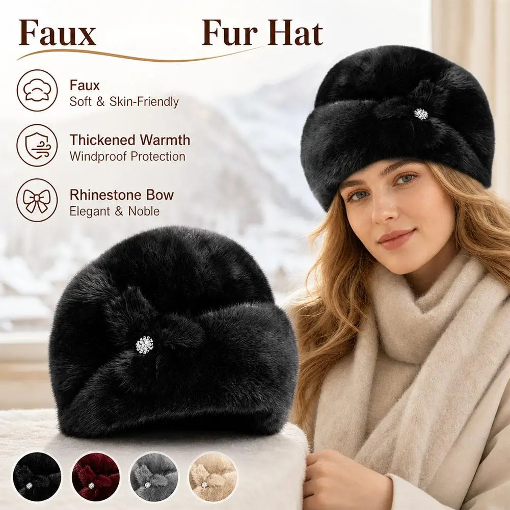 Solid Color Faux Rabbit Fur Winter Hat Flower Decor Thickened Bucket Hats Keep Warm Middle-aged Cap Autumn Winter