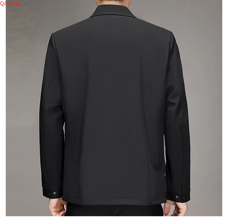2026 New Men's Black Long-sleeve Collared Jacket, Zipper-controlled Switch Red Casual Coat, Navy and Khaki Tops. - view 2