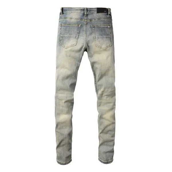 2025 New Retro Wrinkle Ripped Cat Whisker Patch Print Elastic Slim Fit Ankle Jeans Trendy Personality Versatile