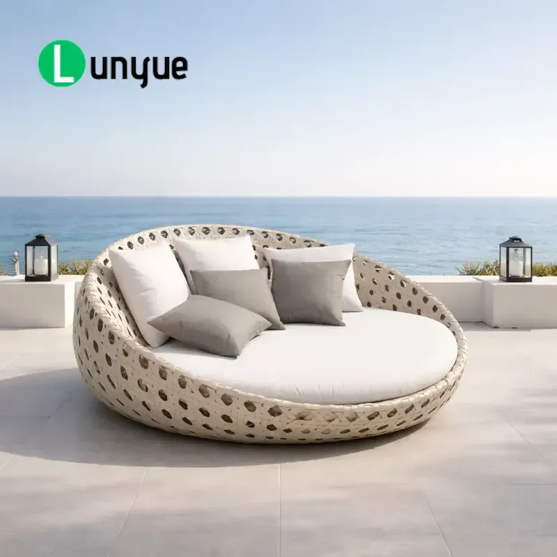 Outdoor Rattan Double Lounger UV Protected Wicker Sunbed Poolside Furniture for Hotel Resorts Custom