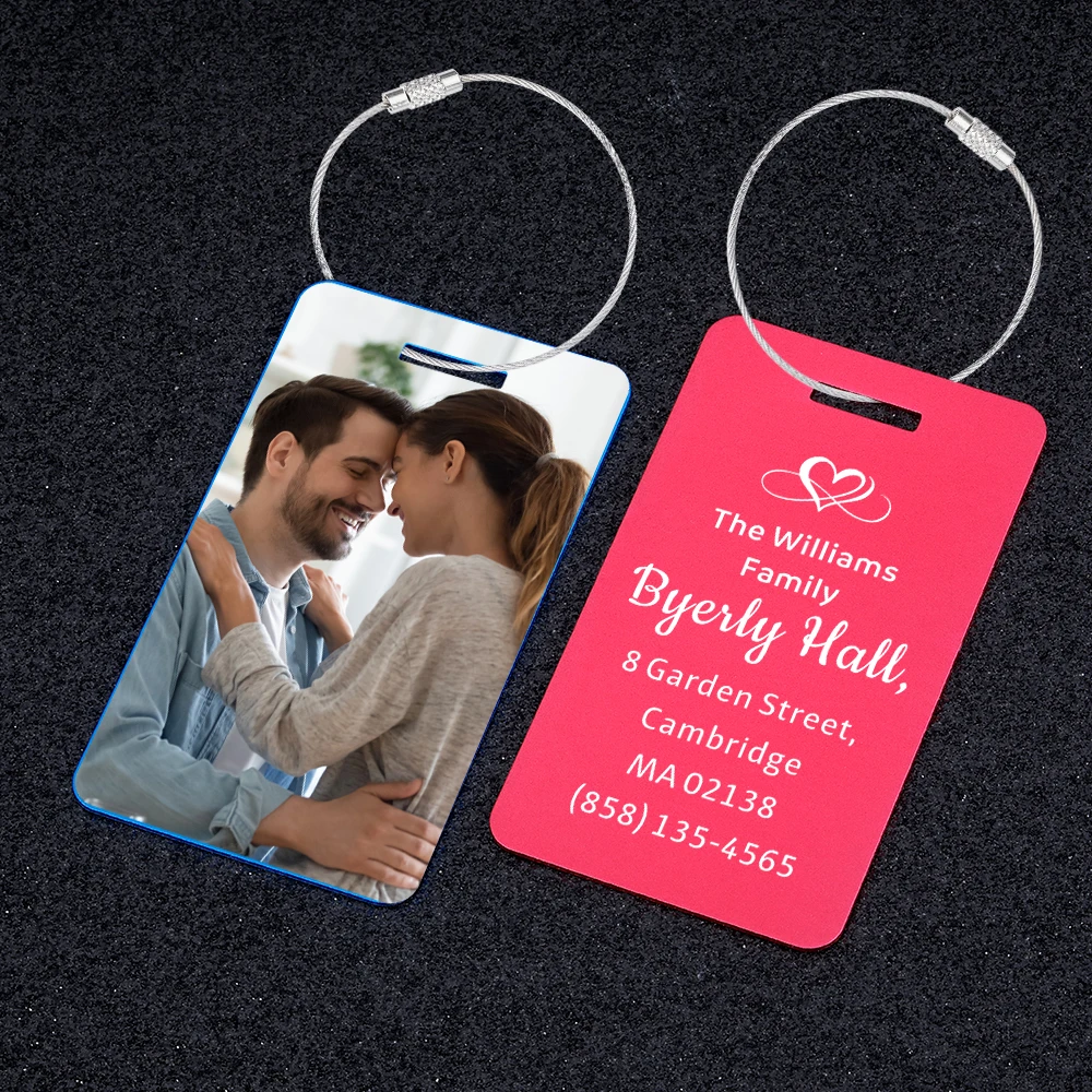 

Custom Luggage Tag Personalized Photo Gifts for Boyfriend Girlfriend Couple Christmas Wedding Anniversary Honeymoon Travel Tag