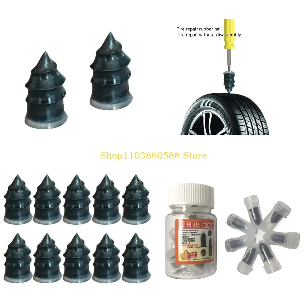 

242A 10 Pcs Professional Tire Repair Screw in Rubber Plug Nail Repair Kit Emergency Puncture Vacuum Self-Service