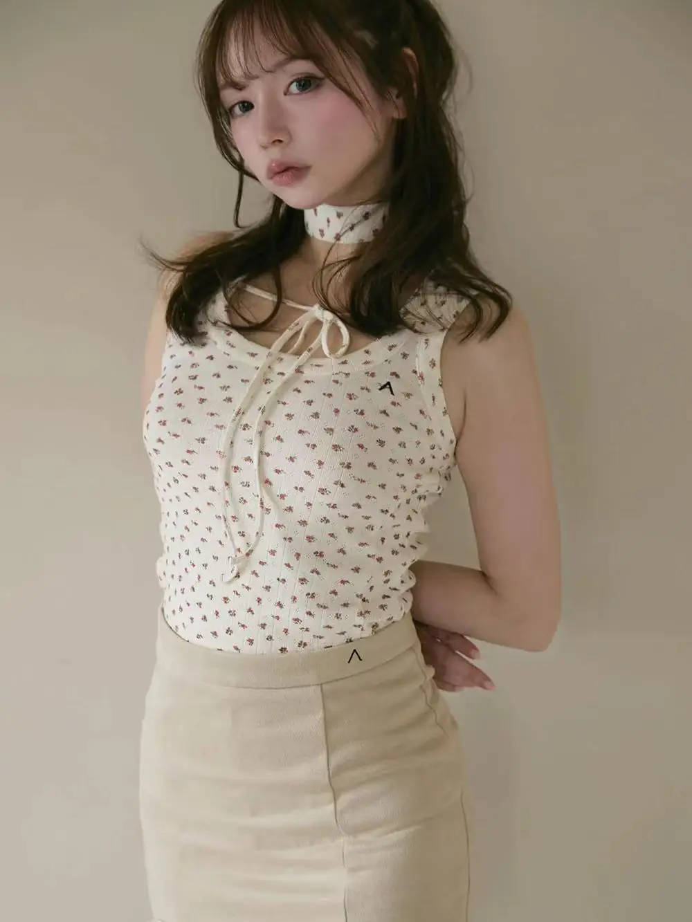 Summer Japanese Lace-up Floral Crew Neck Stretch Print Low-neck Vest Kawaii Girls Clothing Youth Girls Fashion Summer Halter Top