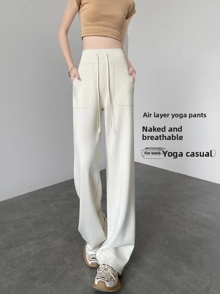 

Женские спортивные брюки для йоги с высокой талией, повседневные свободные прямые брюки с драпировкой, узкие и широкие модели