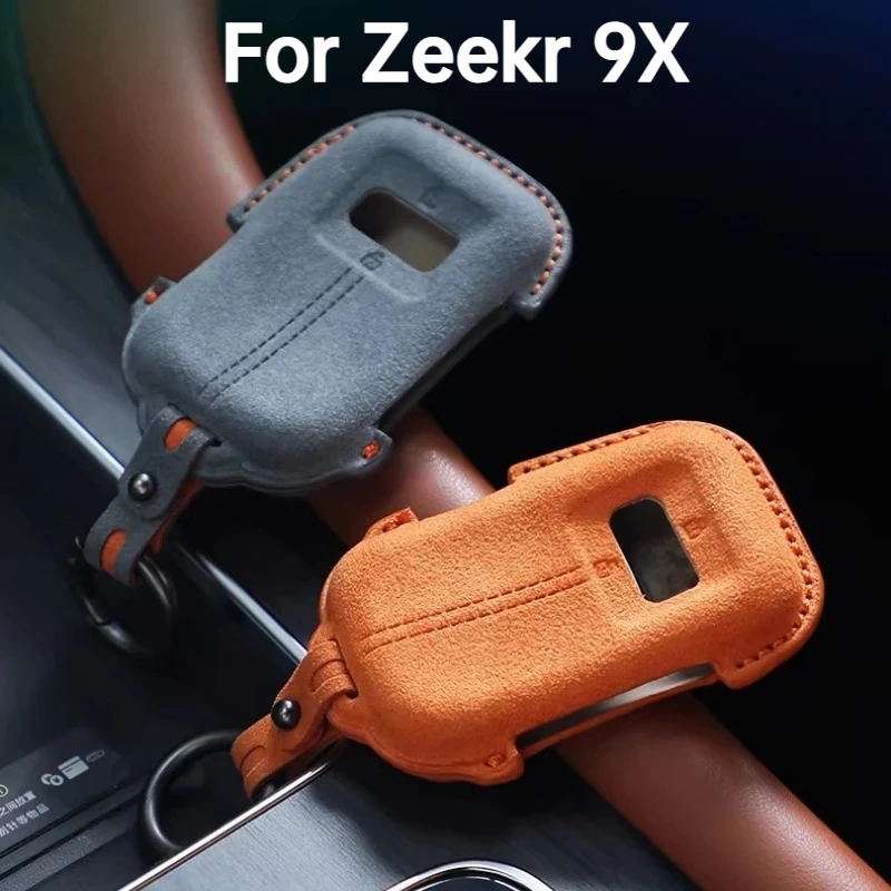 For Zeekr 9X Suede Smart Key Case Bluetooth Key Shell Anti-Scratch Protective Cover With Keychain Holder Accessories