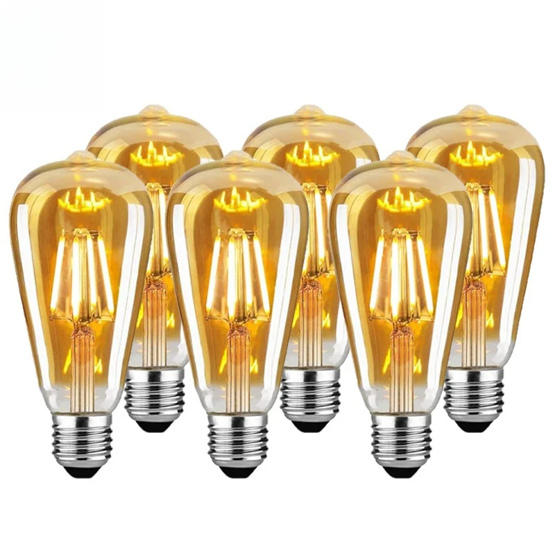 ST64 Filament Bulb Led 220v Imitation Tungsten Retro E27 LED Bulb Amber Glass Bubble Lamps Light Replace Halogen Light 10Pcs/lot