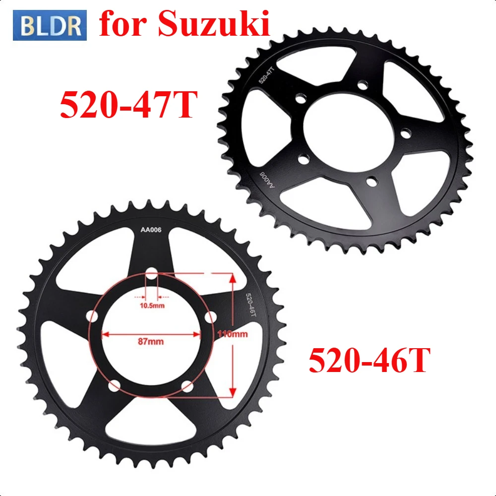 520-46T 47T Rear Sprocket for Suzuki DL250 V-Strom GSR250 GSF250 GW250 GSR 250 F GSX250 GW250 GS400 GS500 SFV650 SV650 GSX-R1100