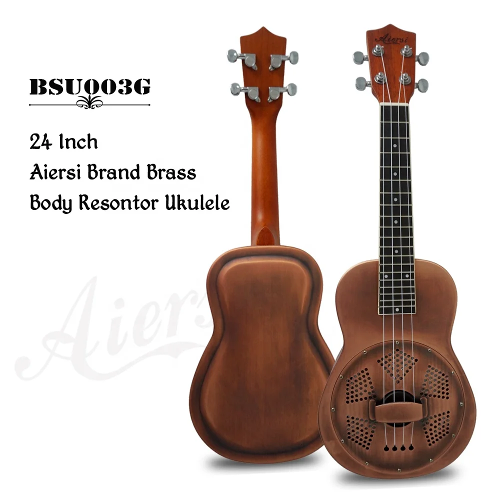 Aiersi brand Vintage Red Rust  24 Inch Concert Bell Brass body Resonator Ukelele Hawaii Ukulele With Case for Sale