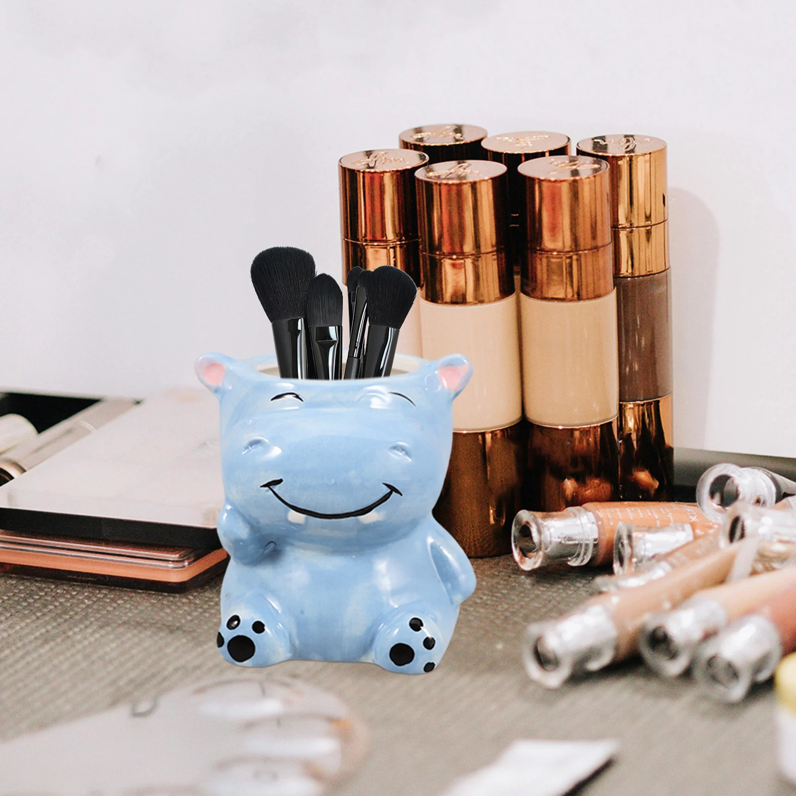 Mini doniczka w kształcie hipopotama z uroczym wyrazem twarzy, ceramiczny pojemnik na kosmetyki, doniczka na sukulenty w kształcie zwierzątka do dekoracji biura lub domu.