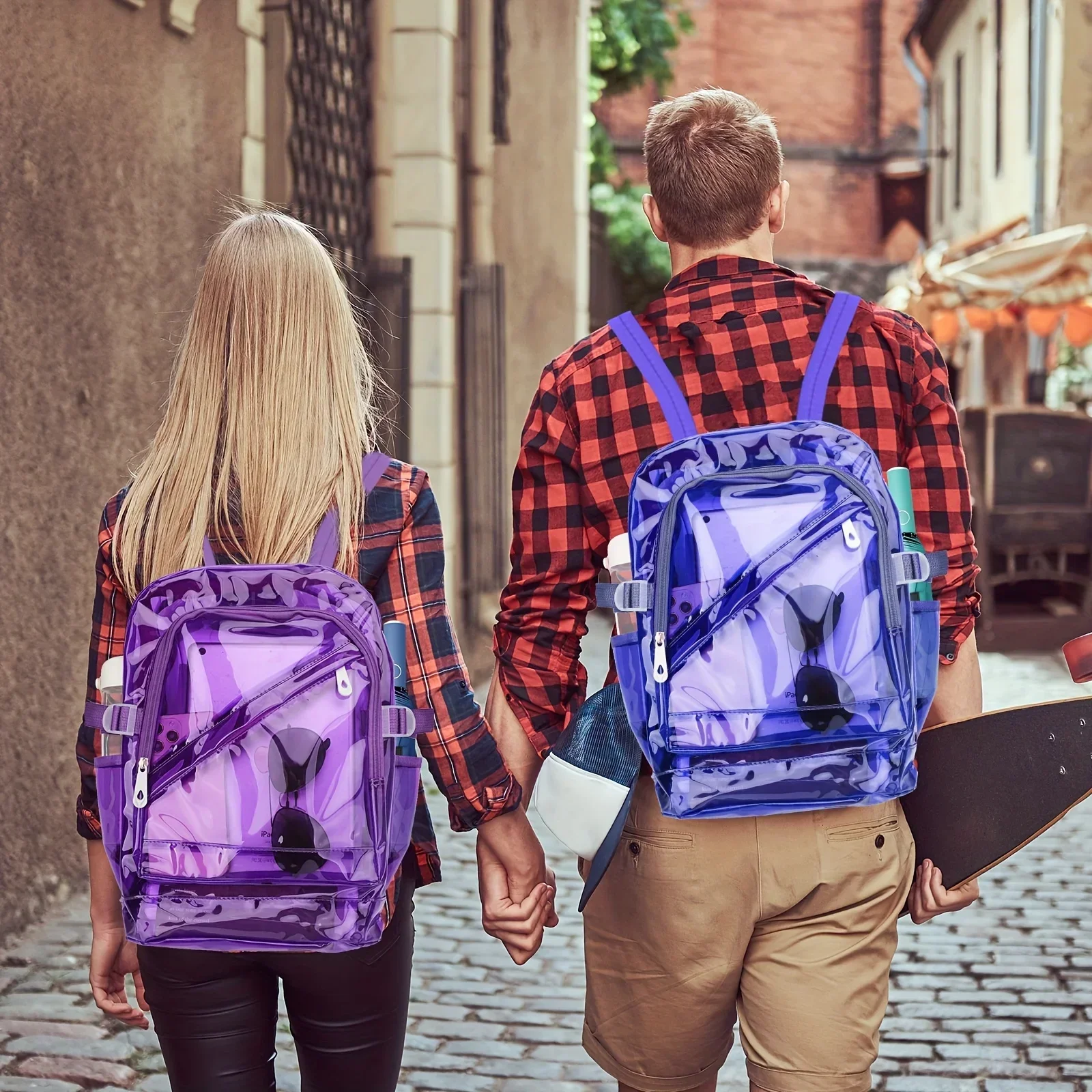Custom Bag PVC Fashion Transparent Backpack, Daily Backpack Notebook School Bag, Adjustable Shoulder Straps, For School, Campus