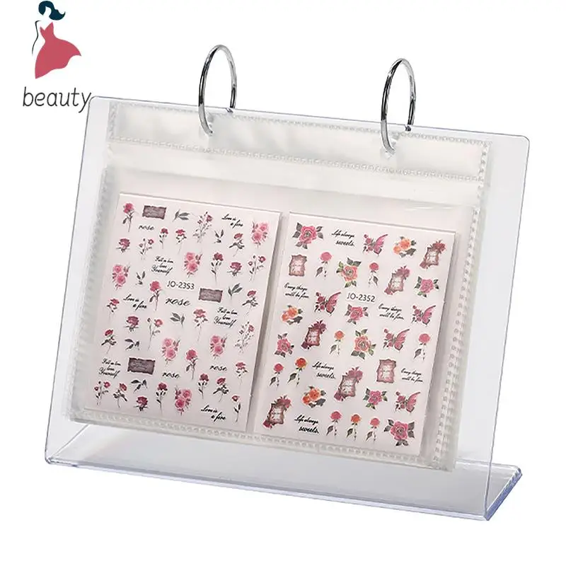 Plastic Nail Stickers Storage Book, Decalques Organizador, Display Holder, Ferramentas Manicure, Filme Transparente, Nail Art, 17 Páginas