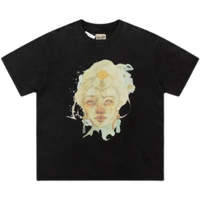 

GALLERY LIFE Short-Sleeve Washed Vintage Retro Streetwear Half-Sleeve Vintage Couple Loose T-Shirt