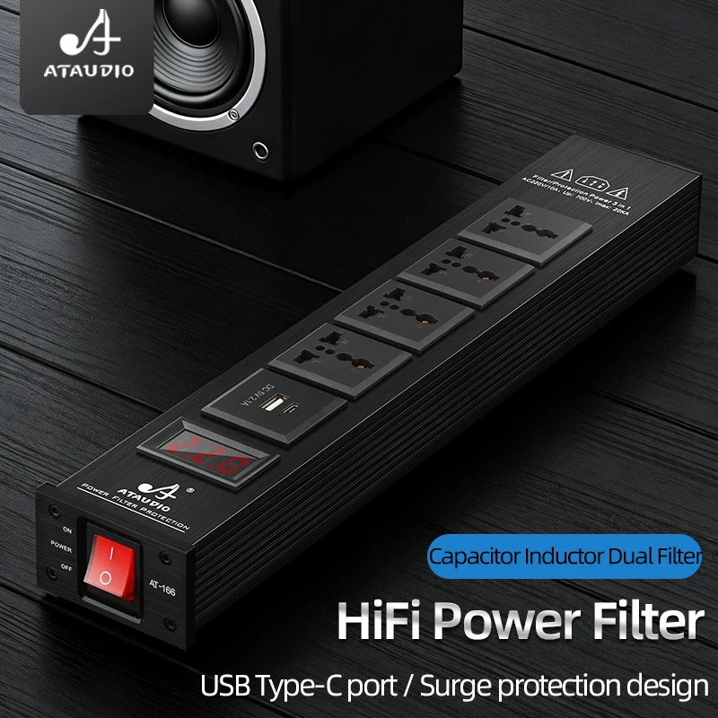 ATAUDIO HiFi Power Filter Hi-end Aluminum Alloy Universal AC and USB Type C Power Socket Audio Purifier Outlet