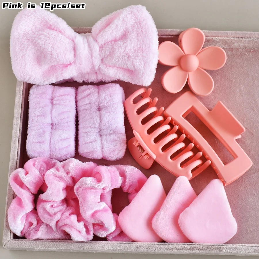 12PCS/SET Ladies multi-color Autumn and winter plush hair accessories set Daily SPA makeup face ultra-practical toiletry set Lad