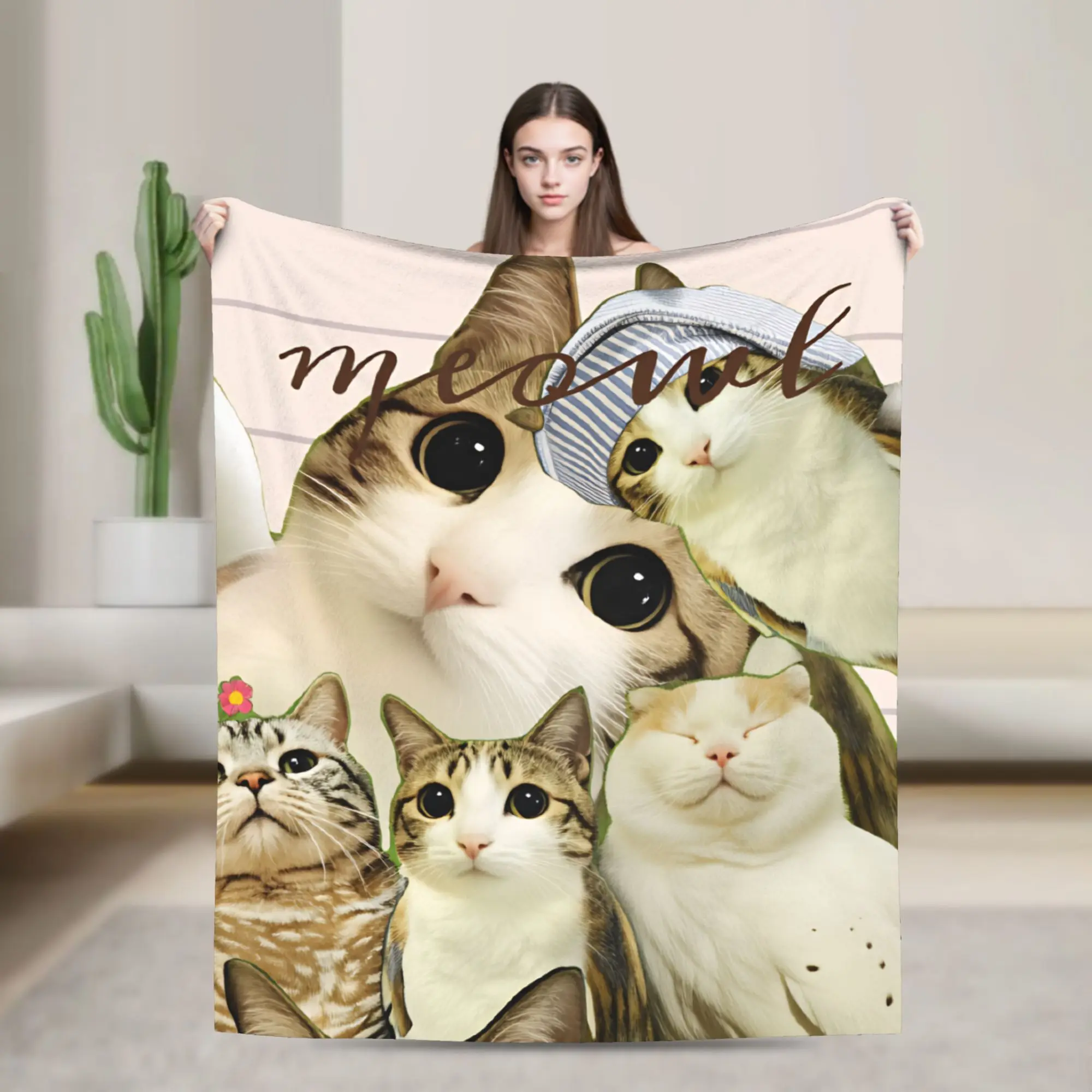 Soft Throw Blanket Travel Cute Meowl Cat Collage Blankets  Flannel Bedspread For Living Room Novelty Sofa Bed Cover