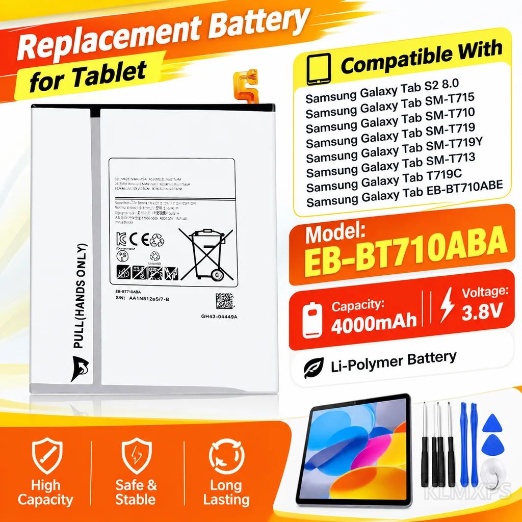 Tablet Replacement Battery EB-BT710ABA 4000mAh Li Polymer For Samsung Galaxy Tab S2 8.0 SM-T710 SM-T715 With Tool Kit