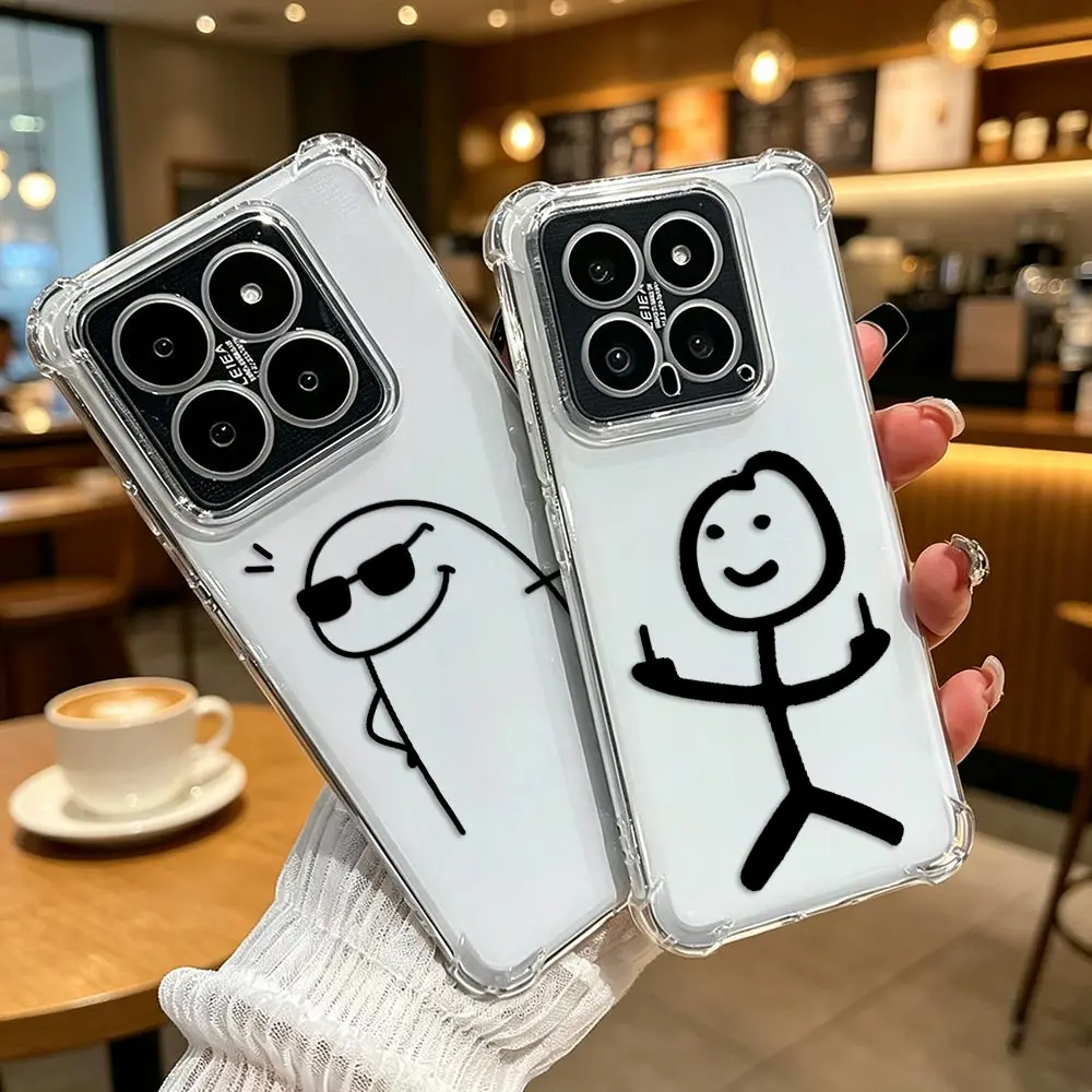 Luxury Transparent Phone Case For Xiaomi Redmi NOTE 15 14 13 12 12S 11 10 9S 9 8 PRO PLUS Shockproof Cover Funny Cartoon Man