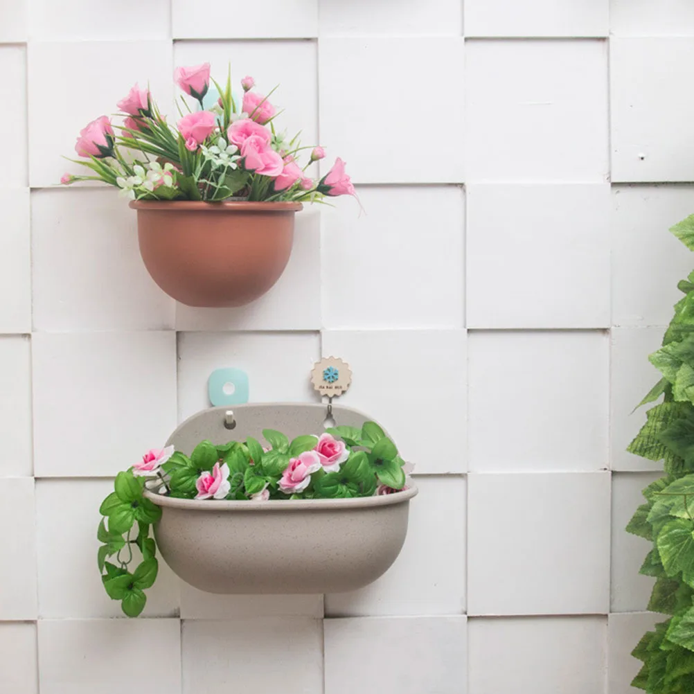 

2pcs Resin Planter Pot Semicircle Wall Hanging Flower Pots For Indoor Outdoor Garden Decor Drainage Plug Pp Resin Flower