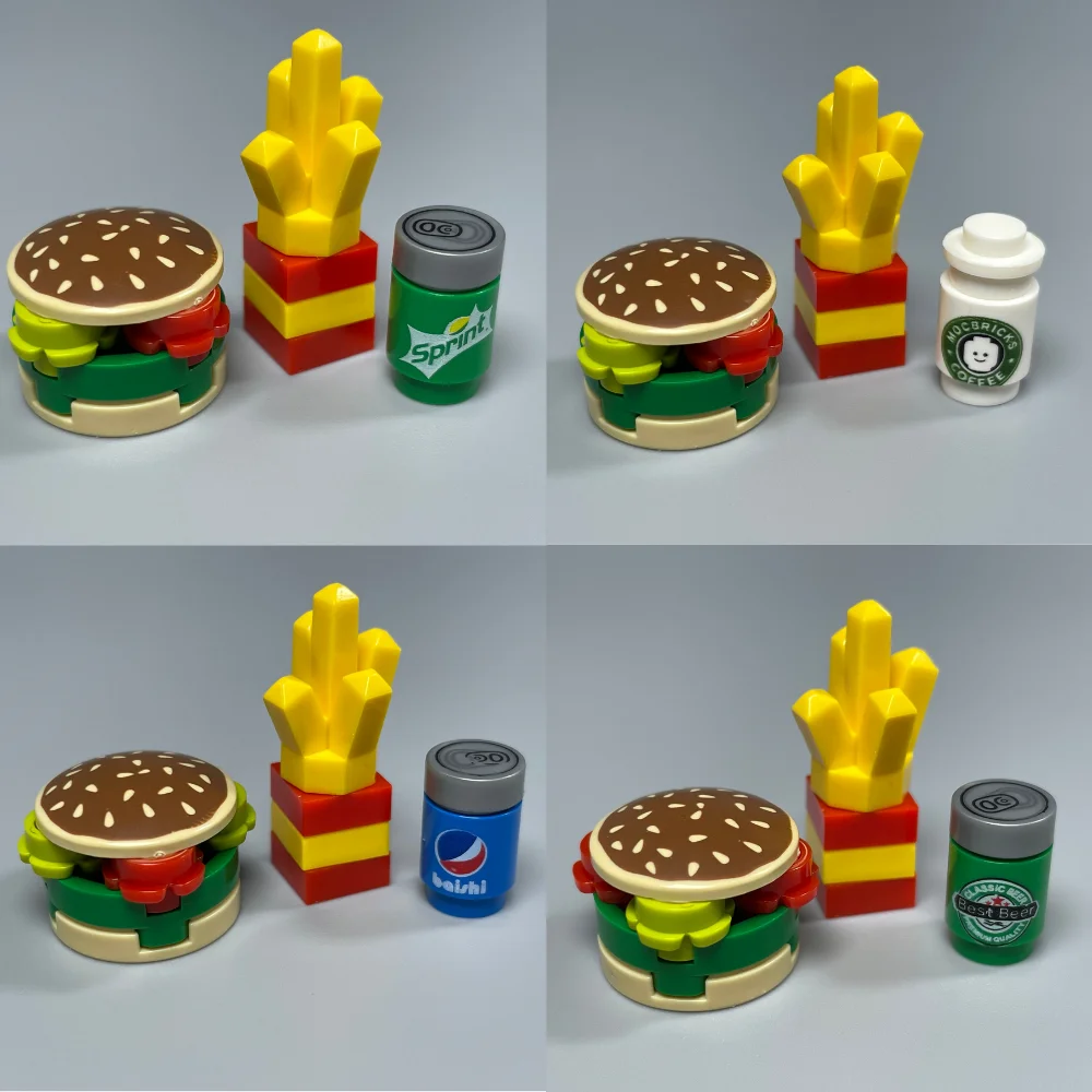 MOC Bricks Fast Food Hamburger Burger Fries Coffee Mini Food Toys Building Blocks Plastic Assembled Part