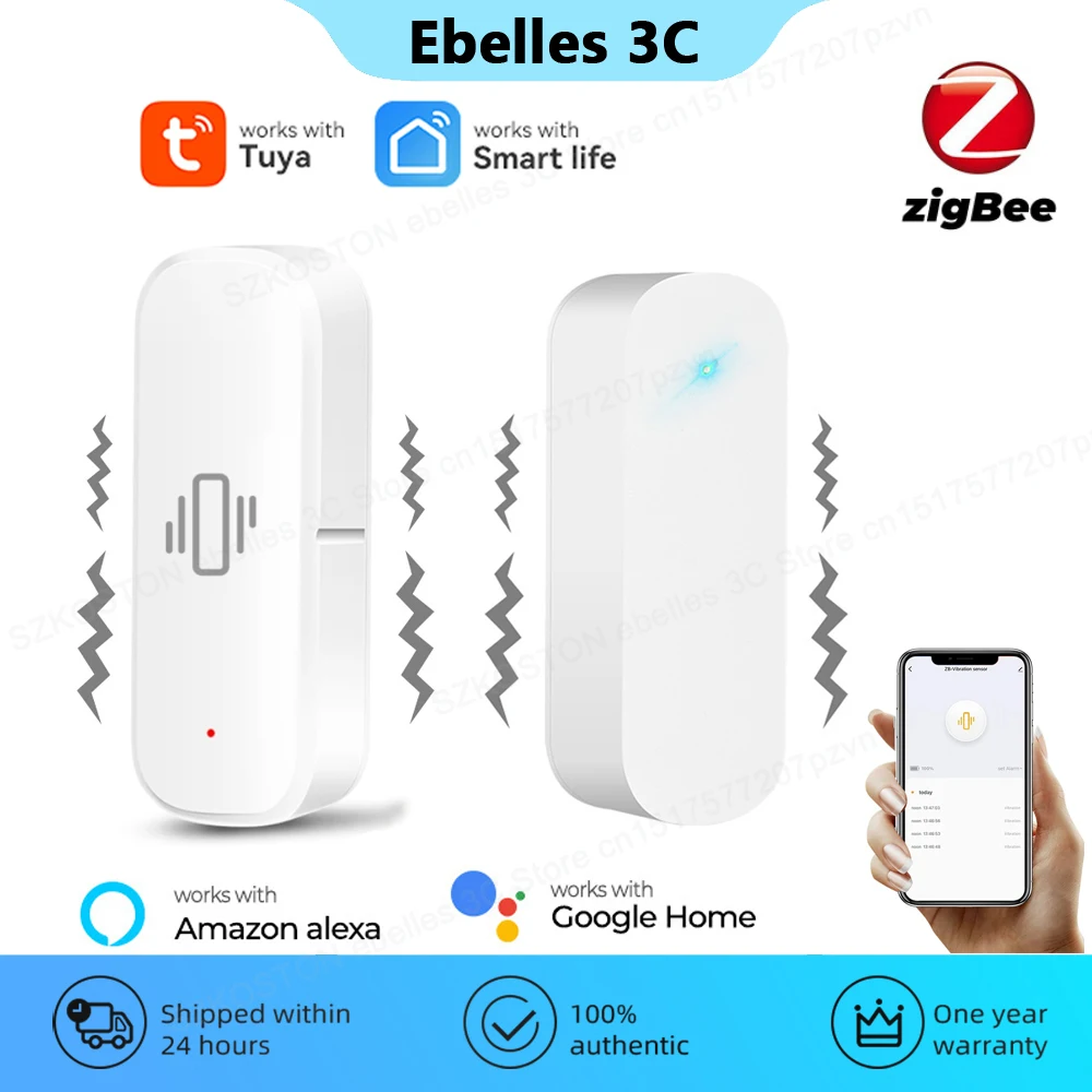 Tuya ZigBee Smart Vibration Sensor Door Window Break Burglar Detection Home Burglar Alarm Smart Life Security Protection