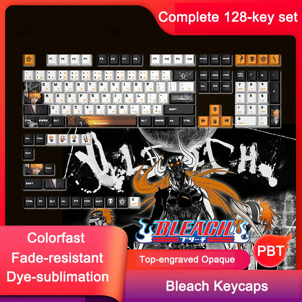 ‌Ichigo Kurosaki‌ Keycap Anime BLEACH‌ Keycap Game Keycap PBT DYE SUB Cherry MX Switch For Mechanical Keyboard ANSI 68/87/98/104