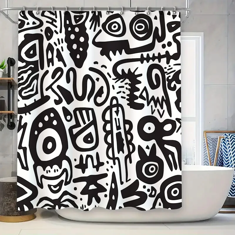 

Modern Bathroom Shower Curtain Black White Abstract Design
