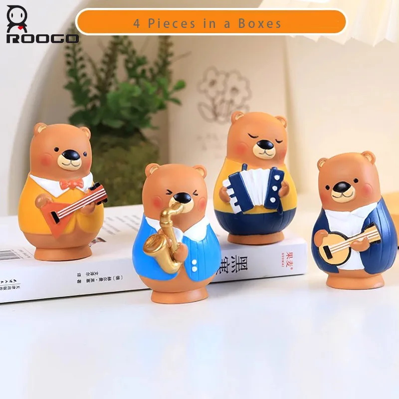 Roogo Home Decoration Accessories Desktop Ornament Resin Figurine Gift Bear Nesting Toy Matryoshka Dolls Stacking Band Bear