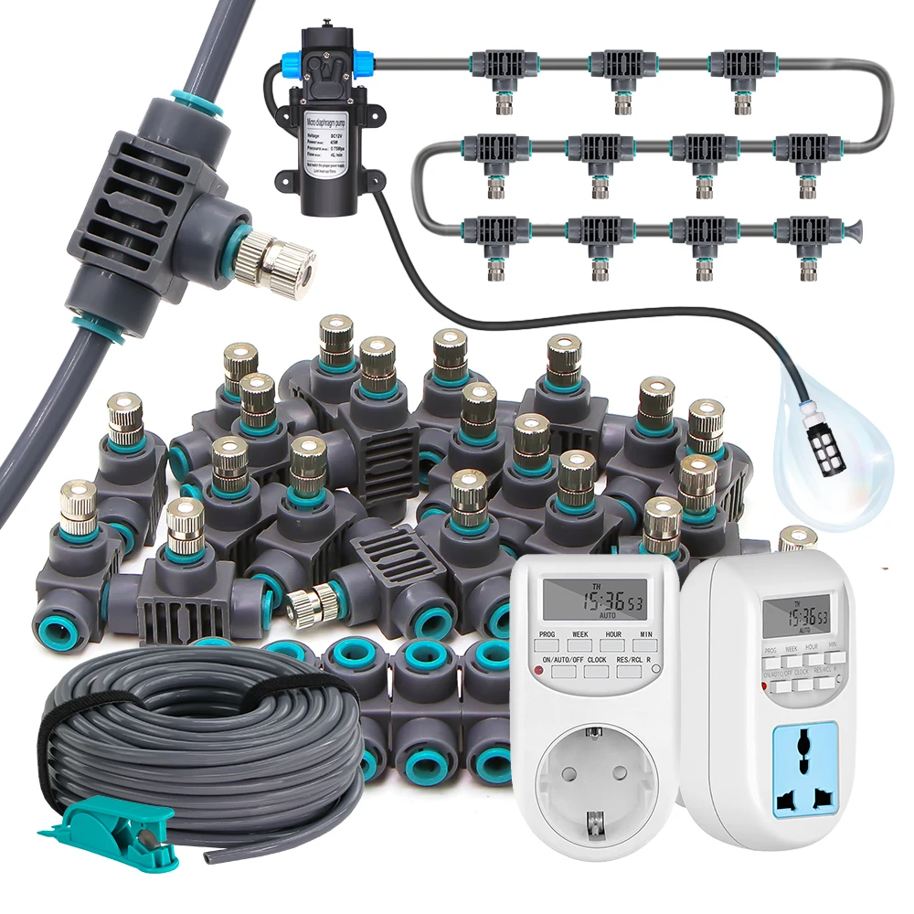 Misting Cooling System Pump, Quick Coupling Spray Bicos, Kit de rega para fazenda ao ar livre, Umidificação Cool Device, 6m-25m, 6mm, 45W