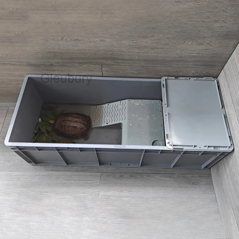 Turtle Feeding Box Large Plastic Turtles Terrarium with Basking Platform Thicken Side Row Turtle Boxes Turtles House Habitat