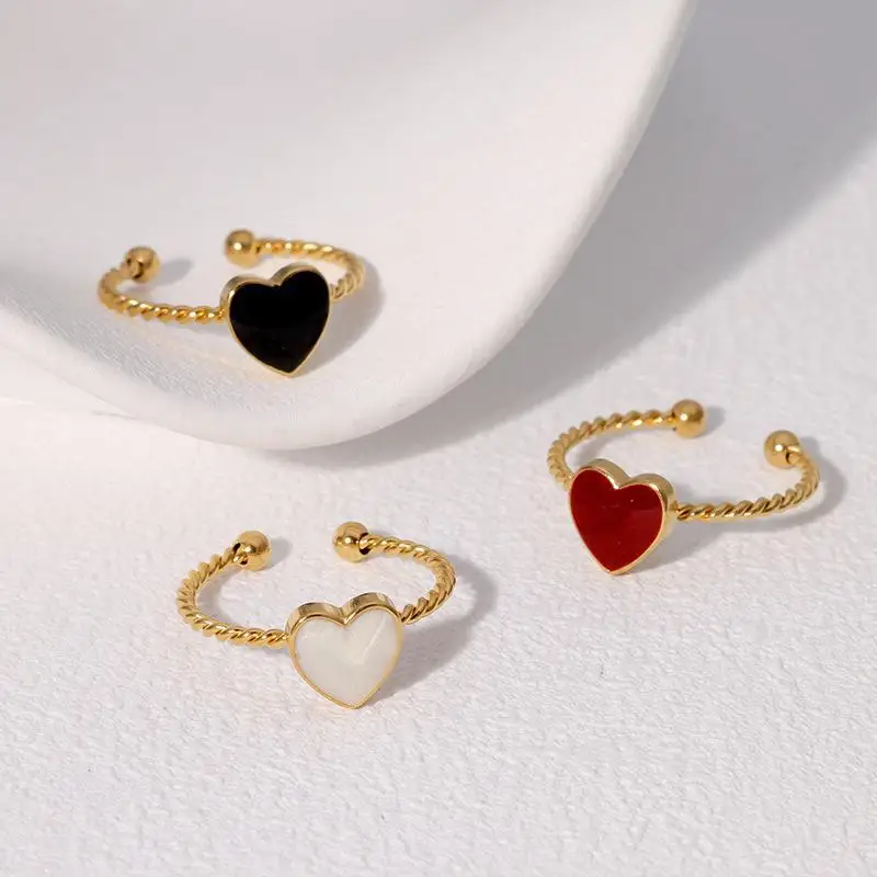 Stainless Steel Heart Love Adjustable: Ring Women Girl Fashion Finger Waterproof Chic Jewelry Party Gift