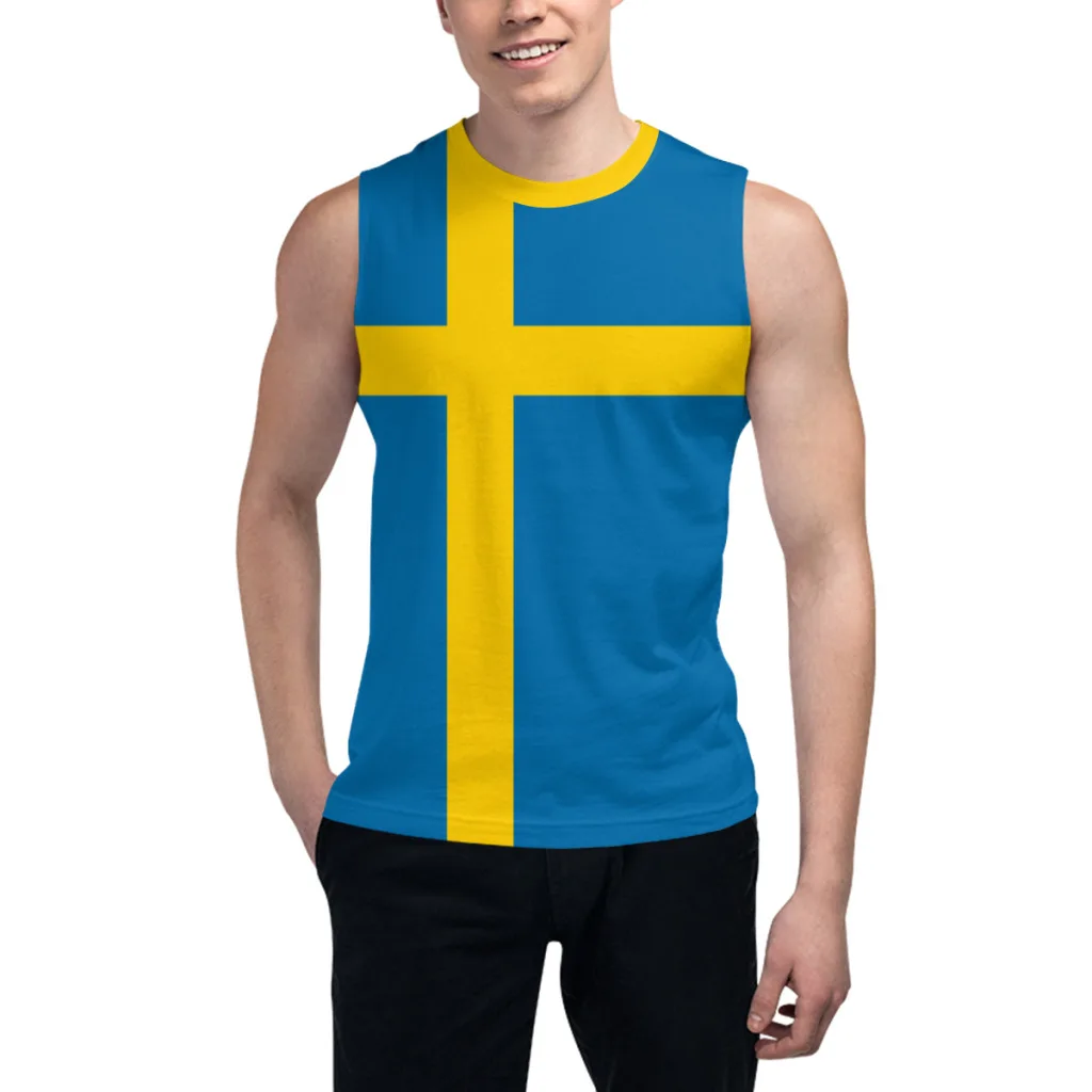 Sleeveless T-shirt Sweden Flag 3D Men's Boys Tshirt Gyms Tank Tops Fitness Joggers Basketball Training Vest